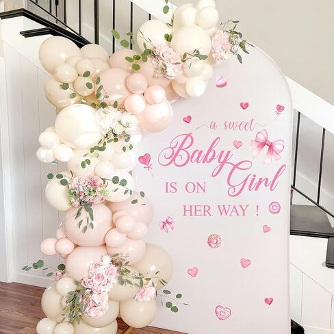 ملصقات لافتة لحفلات استقبال المولود الجديد Sweet Baby Girl is on Her Way مع زخارف على شكل فيونكة وردية على شكل قلب in Kuwait