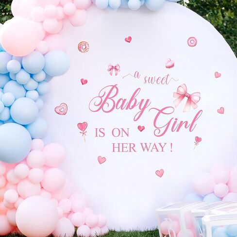 ملصقات لافتة لحفلات استقبال المولود الجديد Sweet Baby Girl is on Her Way مع زخارف على شكل فيونكة وردية على شكل قلب in Kuwait