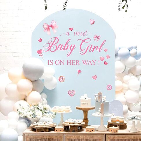 ملصقات لافتة لحفلات استقبال المولود الجديد Sweet Baby Girl is on Her Way مع زخارف على شكل فيونكة وردية على شكل قلب in Kuwait
