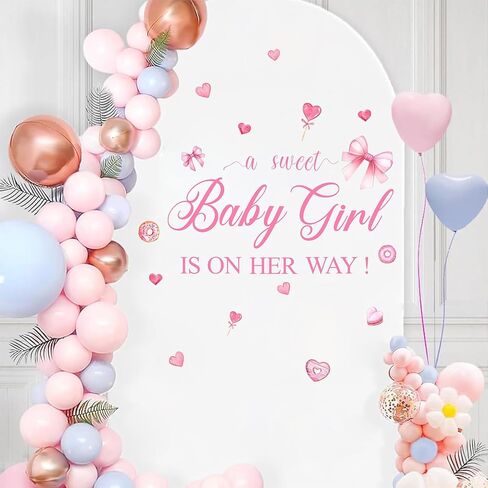 ملصقات لافتة لحفلات استقبال المولود الجديد Sweet Baby Girl is on Her Way مع زخارف على شكل فيونكة وردية على شكل قلب in Kuwait