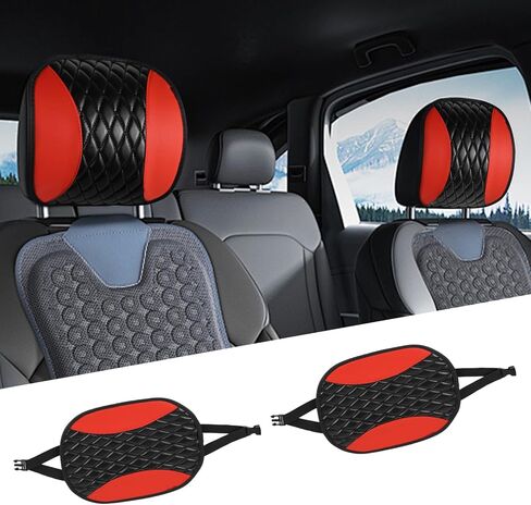 Hovom 2PCS Car Headrest Cover, Soft Breathable Leather Cars Front Seat Head Rest Covers, Waterproof Automotive Headrest Protector, Universal Interior Car Accessories for Most Vehicles (Red) in Kuwait