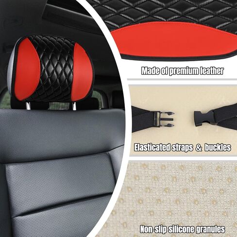 Hovom 2PCS Car Headrest Cover, Soft Breathable Leather Cars Front Seat Head Rest Covers, Waterproof Automotive Headrest Protector, Universal Interior Car Accessories for Most Vehicles (Red) in Kuwait