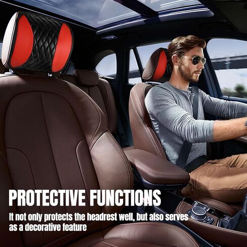 Hovom 2PCS Car Headrest Cover, Soft Breathable Leather Cars Front Seat Head Rest Covers, Waterproof Automotive Headrest Protector, Universal Interior Car Accessories for Most Vehicles (Red) in Kuwait