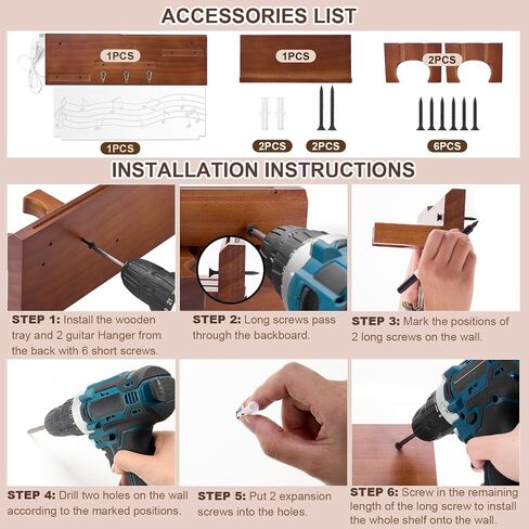 Light up Guitar Stand Wall Mount Wood Guitar Hanger Shelf with Pick Holder and 3 Hooks for Acoustic Electric Bass Ukulele Violin Guitar Gifts for Musicians Music Lovers Guitarist in Saudi Arabia