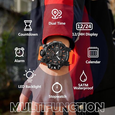 findtime Mens Digital Watches for Men Sport Tactical Watch Outdoor Military Large Face 5ATM Waterproof Watch Stopwatch Countdown Alarm LED Backlight Shockproof Watches for Men in Saudi Arabia