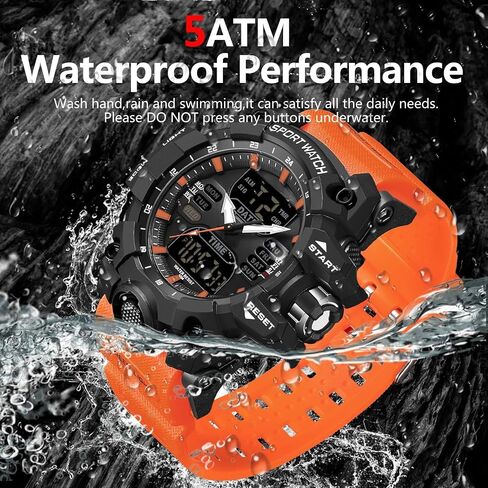 findtime Mens Digital Watches for Men Sport Tactical Watch Outdoor Military Large Face 5ATM Waterproof Watch Stopwatch Countdown Alarm LED Backlight Shockproof Watches for Men in Saudi Arabia