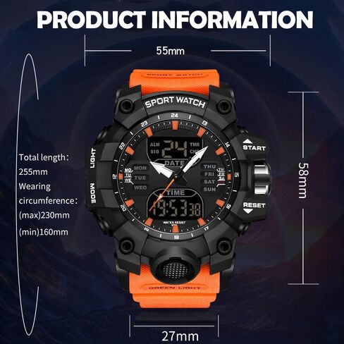 findtime Mens Digital Watches for Men Sport Tactical Watch Outdoor Military Large Face 5ATM Waterproof Watch Stopwatch Countdown Alarm LED Backlight Shockproof Watches for Men in Saudi Arabia