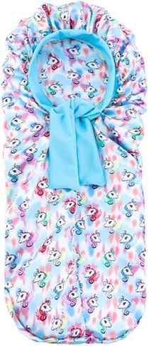 2pcs فتيات يونيكورن الشعر بونيه للنوم ، غطاء ساتان طويل إضافي مع شريط ربطة عنق مرنة للأطفال ضفائر مجعد الشعر in Kuwait