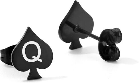 أقراط ملكة البستوني - أقراط QOS من الفولاذ المقاوم للصدأ باللون الأسود أو الذهبي أو الفضي in Kuwait