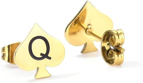 أقراط ملكة البستوني - أقراط QOS من الفولاذ المقاوم للصدأ باللون الأسود أو الذهبي أو الفضي in Saudi Arabia