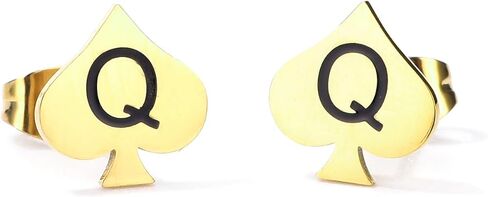أقراط ملكة البستوني - أقراط QOS من الفولاذ المقاوم للصدأ باللون الأسود أو الذهبي أو الفضي in Saudi Arabia