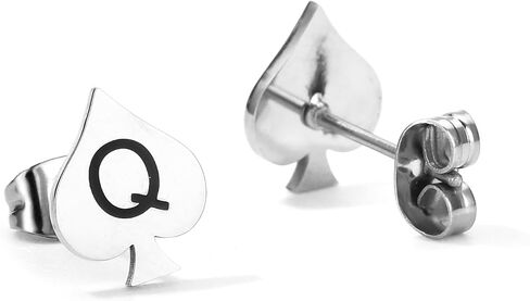 أقراط ملكة البستوني - أقراط QOS من الفولاذ المقاوم للصدأ باللون الأسود أو الذهبي أو الفضي in Kuwait