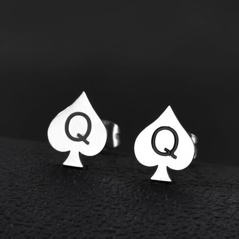 أقراط ملكة البستوني - أقراط QOS من الفولاذ المقاوم للصدأ باللون الأسود أو الذهبي أو الفضي in Kuwait