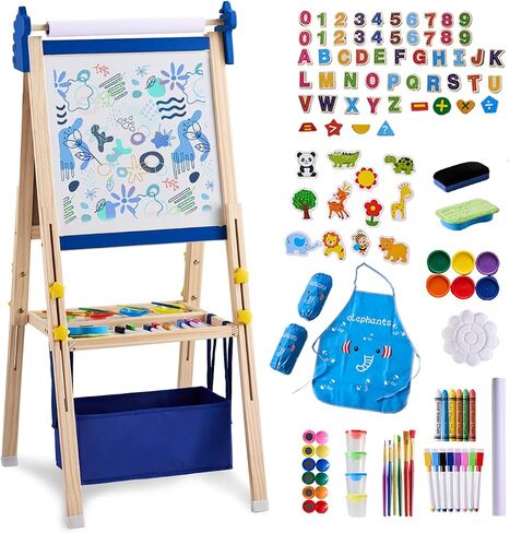 2-in-1 Double Sided Kid's Easel, Height-Adjustable Art Easel for Boys and Girls Ages 3-10, Including 100+ Accessories with Magnetic Chalkboard & Painting Board, Toddler Gifts in Saudi Arabia