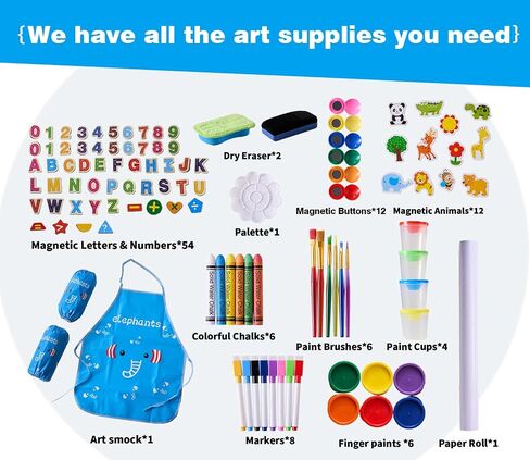 2-in-1 Double Sided Kid's Easel, Height-Adjustable Art Easel for Boys and Girls Ages 3-10, Including 100+ Accessories with Magnetic Chalkboard & Painting Board, Toddler Gifts in Saudi Arabia