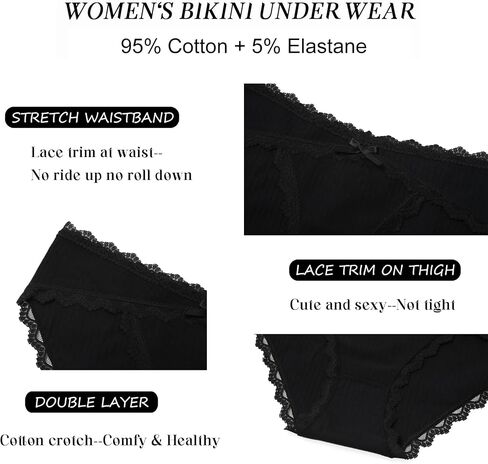 Sexy Cotton Lace Underwear for Women - 5 Pack Briefs Soft Bow Striped Comfortable Panties in Saudi Arabia