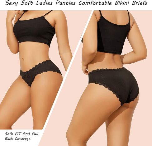 Sexy Cotton Lace Underwear for Women - 5 Pack Briefs Soft Bow Striped Comfortable Panties in Saudi Arabia