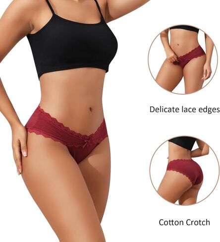 Sexy Cotton Lace Underwear for Women - 5 Pack Briefs Soft Bow Striped Comfortable Panties in Saudi Arabia