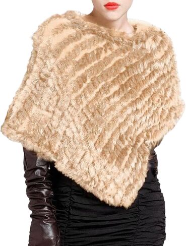 Knitted Genuine Rabbit furs Poncho,Lady Luxury Shawl,Striped furs Poncho Sweater,fursCape for Weddings and Evening Wear in Saudi Arabia