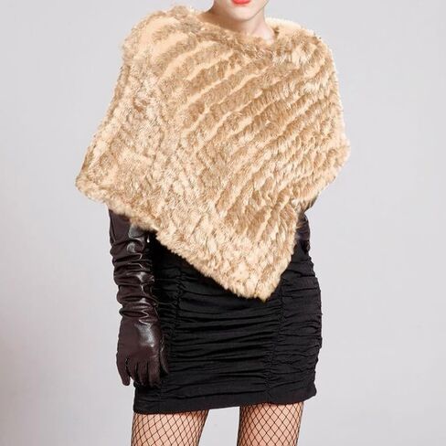 Knitted Genuine Rabbit furs Poncho,Lady Luxury Shawl,Striped furs Poncho Sweater,fursCape for Weddings and Evening Wear in Saudi Arabia