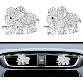 2PCS Bling Car Air Vent Clip, Crystal Elephant Car Air Freshener Vent Clips, Sparkly Rhinestone Auto Air Conditioning Outlet Clip Charm Decoration, Universal for Women Girls (Silver) in Kuwait