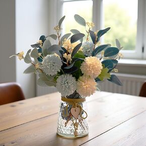 زهرة اصطناعية LADADA في مزهرية زجاجية، تنسيقات زهور حرير الخريف، قطع مركزية للطاولات، زهور صناعية لديكور الخريف، طاولة حفلات عيد الشكر وحفلات الزفاف الريفية (برتقالي أصفر) in Kuwait