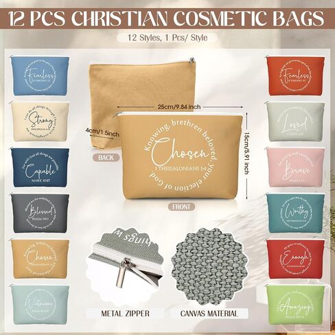 Geelin 12 Sets Christmas Christian Gifts Bulk for Women Bible Verse Canvas Makeup Bags with Inspirational Compact Mirrors Pastor Clergy Appreciation Gifts for Sunday School Teachers (Classic) in Saudi Arabia