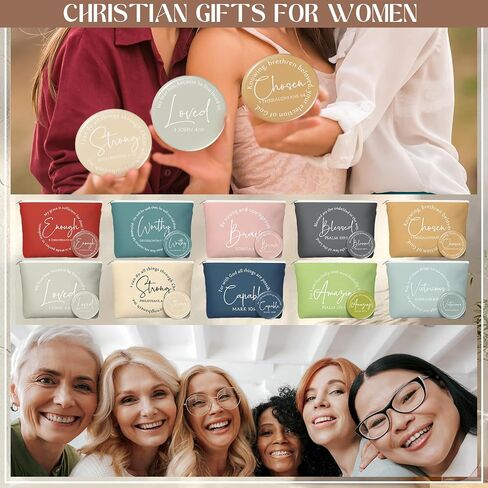 Geelin 12 Sets Christmas Christian Gifts Bulk for Women Bible Verse Canvas Makeup Bags with Inspirational Compact Mirrors Pastor Clergy Appreciation Gifts for Sunday School Teachers (Classic) in Saudi Arabia