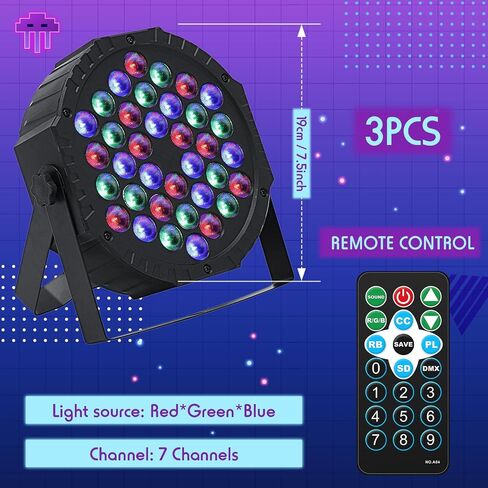 12 حزمة من 36 مصباح LED للمسرح RGB LED Par Lights 7 قنوات DJ Uplights للأحداث مع التحكم عن بعد المنشط بالصوت وإضاءة DMX للأحداث والحفلات والنوادي وحفلات الزفاف وعيد الميلاد وعطلة الديسكو in Saudi Arabia