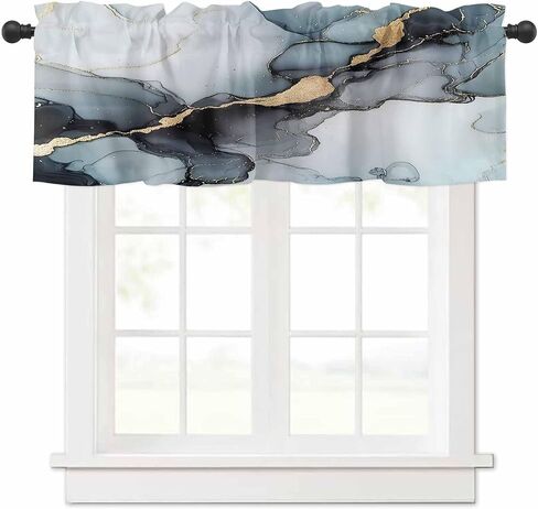 Valance Curtains for Kitchen Abstract Art Marble Gradient Grey Light Blue Rod Pocket Window Valances for Living Room Bathroom Bedroom 52" W x 18" L in Saudi Arabia