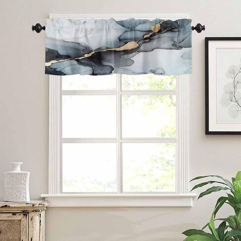 Valance Curtains for Kitchen Abstract Art Marble Gradient Grey Light Blue Rod Pocket Window Valances for Living Room Bathroom Bedroom 52" W x 18" L in Saudi Arabia