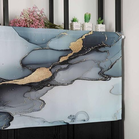 Valance Curtains for Kitchen Abstract Art Marble Gradient Grey Light Blue Rod Pocket Window Valances for Living Room Bathroom Bedroom 52" W x 18" L in Saudi Arabia