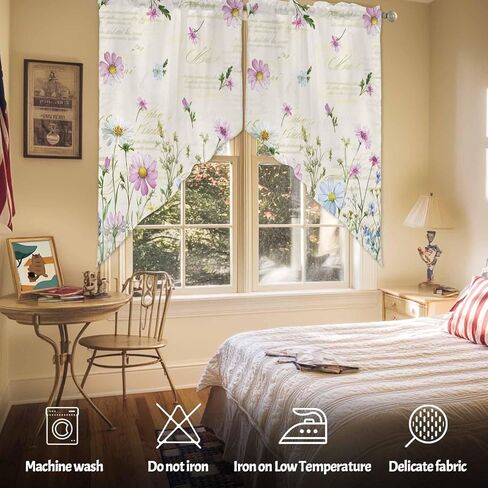 Sunflowers Swag Valances Kitchen Curtains 36 Inches Length, Yellow Botanical Floral Tier Drapes Swag Topper, Country Flowers Plants Bee Short Window Treatments for Small Windows Cafe 2 Panels 28"x36" in Saudi Arabia