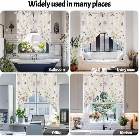 Sunflowers Swag Valances Kitchen Curtains 36 Inches Length, Yellow Botanical Floral Tier Drapes Swag Topper, Country Flowers Plants Bee Short Window Treatments for Small Windows Cafe 2 Panels 28"x36" in Saudi Arabia