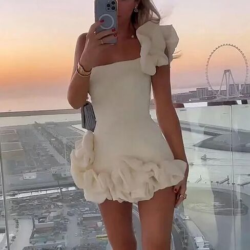 فساتين زفاف قصيرة للعروس كشكش بكتف واحد فستان زفاف وحفلات السهرة in Kuwait