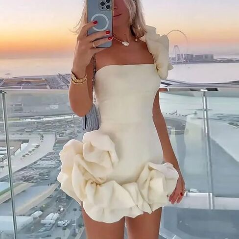 فساتين زفاف قصيرة للعروس كشكش بكتف واحد فستان زفاف وحفلات السهرة in Kuwait