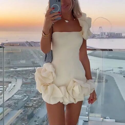 فساتين زفاف قصيرة للعروس كشكش بكتف واحد فستان زفاف وحفلات السهرة in Kuwait