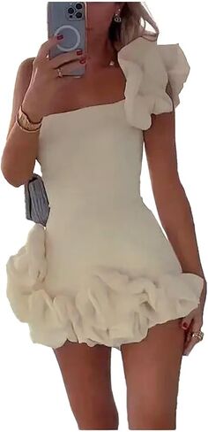 فساتين زفاف قصيرة للعروس كشكش بكتف واحد فستان زفاف وحفلات السهرة in Kuwait