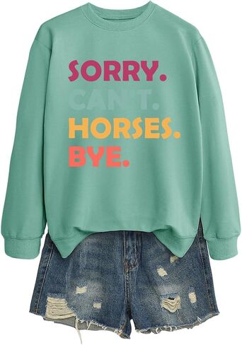 Sorry Can'T Horses Bye Sweatshirts for Women Horse Graphic Long Sleeve Shirts Girls Horse Farmer Fall Pullover Top in Saudi Arabia