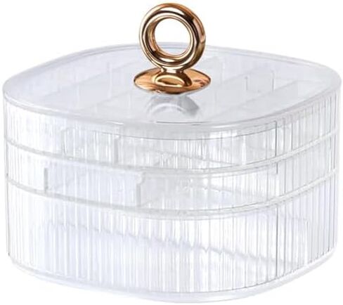 3-Layer Transparent Box Jewelry Organizer with Handle Box for Earrings, Rings, Necklaces Bracelets, Watches, Stylish Multi-Functional Accessory Holder (Transparent) in Saudi Arabia