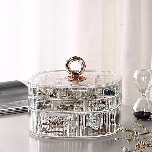3-Layer Transparent Box Jewelry Organizer with Handle Box for Earrings, Rings, Necklaces Bracelets, Watches, Stylish Multi-Functional Accessory Holder (Transparent) in Saudi Arabia