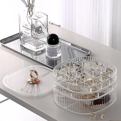 3-Layer Transparent Box Jewelry Organizer with Handle Box for Earrings, Rings, Necklaces Bracelets, Watches, Stylish Multi-Functional Accessory Holder (Transparent) in Saudi Arabia