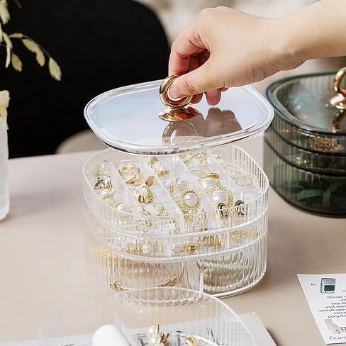 3-Layer Transparent Box Jewelry Organizer with Handle Box for Earrings, Rings, Necklaces Bracelets, Watches, Stylish Multi-Functional Accessory Holder (Transparent) in Saudi Arabia