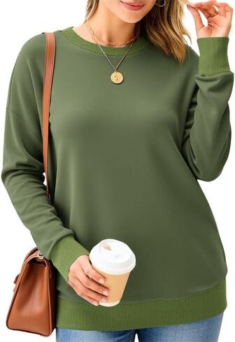 Women's Sweatshirts Color Block Loose Fit Pullover Long Sleeve Crewneck Casual Tops in Saudi Arabia