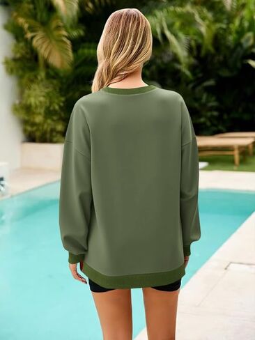 Women's Sweatshirts Color Block Loose Fit Pullover Long Sleeve Crewneck Casual Tops in Saudi Arabia