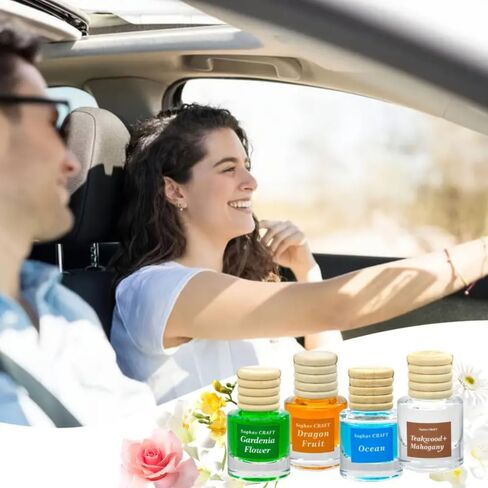 Air Diffuser Essential Oil Set | 12 Natural Scents Like Jasmine, Ocean, Sandalwood | Long Lasting Car Air Freshener for Women & Men | Hanging Glass Bottles, Air Freshener for Travel (8 ML Per Bottle) in Saudi Arabia