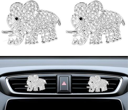 2PCS Bling Car Air Vent Clip, Crystal Elephant Car Air Freshener Vent Clips, Sparkly Rhinestone Auto Air Conditioning Outlet Clip Charm Decoration, Universal for Women Girls (Silver) in Kuwait