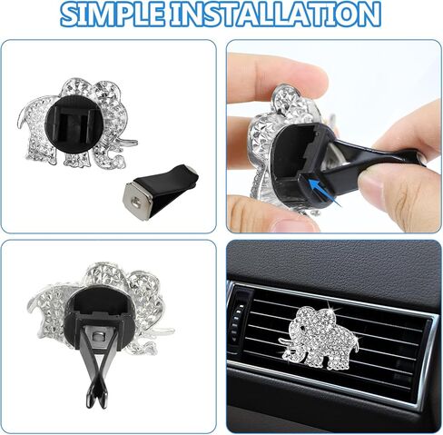 2PCS Bling Car Air Vent Clip, Crystal Elephant Car Air Freshener Vent Clips, Sparkly Rhinestone Auto Air Conditioning Outlet Clip Charm Decoration, Universal for Women Girls (Silver) in Kuwait