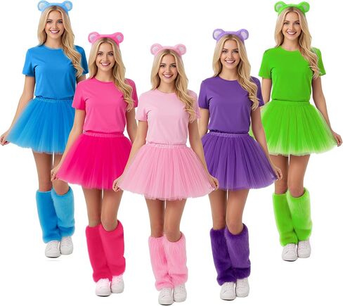 Syhood 4 Pcs Bear Costume for Women Group Team Include Bear Ears Headband T Shirt Adult Tutu Skirt Faux Fur Leg Warmers in Saudi Arabia