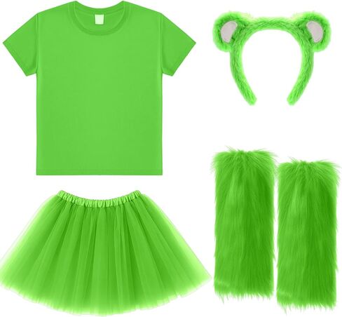 Syhood 4 Pcs Bear Costume for Women Group Team Include Bear Ears Headband T Shirt Adult Tutu Skirt Faux Fur Leg Warmers in Saudi Arabia